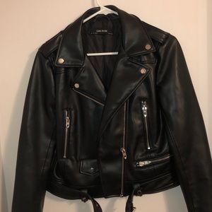 ZARA Black Faux Leather Biker Jacket